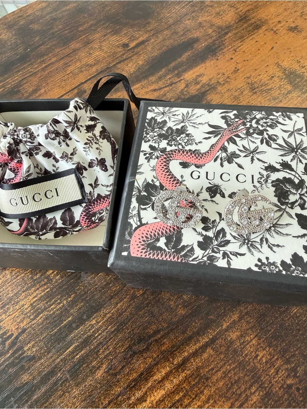 Gucci GG Crystal Silver-Tone Logo Earrings